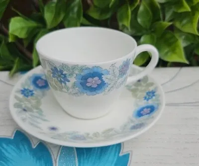 Buy Vintage Wedgwood CLEMENTINE Tea Cup Saucer Duo 225ml Blue Flowers Floral • 8£