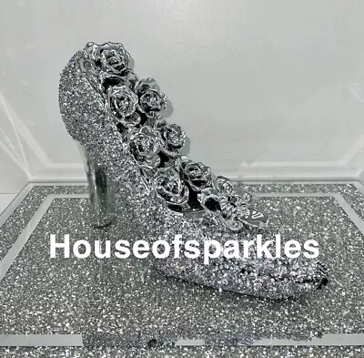 Buy Crushed Diamond Silver Crystal, Stunning Sparkly Flower Heel Shoe Ornament, ✨ • 19.99£