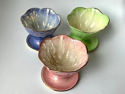 Buy Three Art Deco Style Maling Pottery Lustreware Harlequin Sundae Dish Bowl X3 • 19.99£