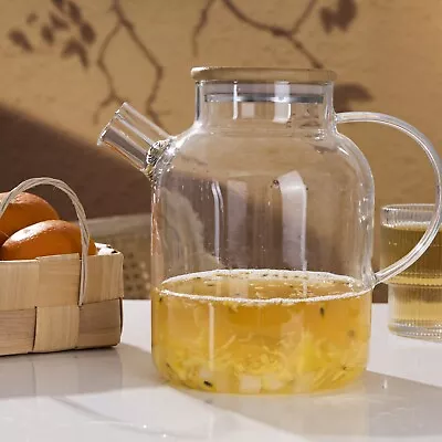 Buy Glass Teapot With Bamboo Lid And Handle, Loose Leaf Teapot With Filter Coil 1.8L • 15.64£