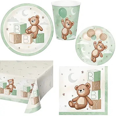 Buy Teddy Party Tableware Plate Cup Napkin Baby Kids Birthday Bear Table Display Set • 4.35£
