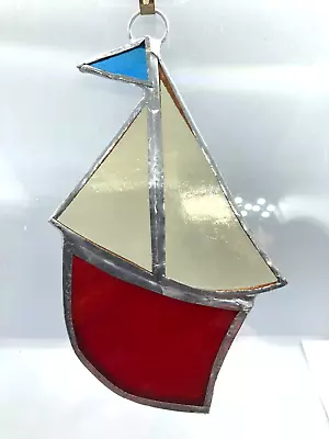 Buy F451 Stained Glass Suncatcher Hanging Sail Boat 13cm Red Orange • 8.50£