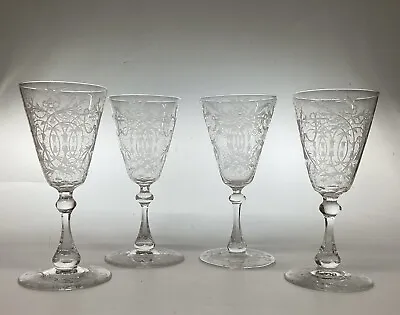 Buy Antique Lobmeyr Wine Glasses No. 54 Bohemian Etched Bird Glasses SET OF FOUR #2 • 400£