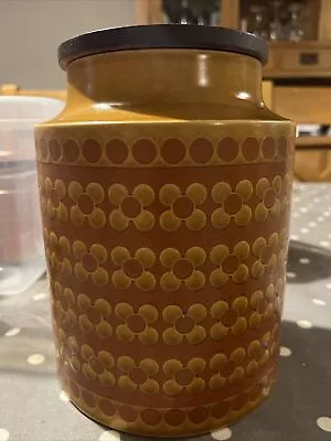 Buy Vintage Saffron Hornsea Pottery  Storage Jar  Wooden Lid Heirloom Design 20cm • 10.89£