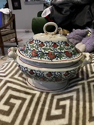 Buy Early POLYCHROME 18th C Antique Dutch Delft Tureen RARE Cracked Floral • 191.88£