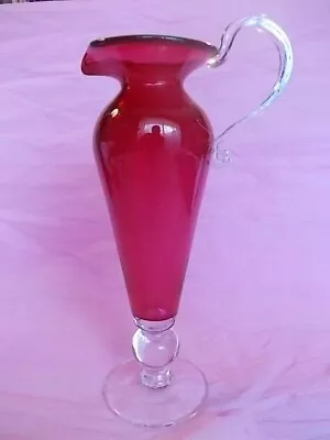 Buy Superb British Signed Cranberry Art Glass Jug Or Ewer Hand Blown AS150a • 18£