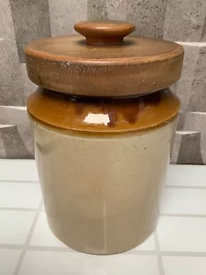 Buy Vintage Salt Glaze Stone Jar With Teak Lid Unusual ! • 14.99£