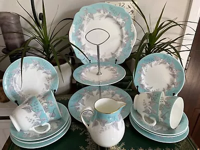Buy Antique Wedgwood Buxton W4131 Blue & Grey Pattern Afternoon Tea For 4 • 75£
