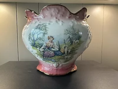 Buy Vintage Large KLM Staffordshire Pottery Pink Planter Pot Regency Style Paintings • 30£