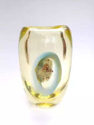 Buy Unusual ZBS Zelenzy Brod Citrine Glass Vase W. Oxide Inclusions Czech MCM 1960s • 99.99£