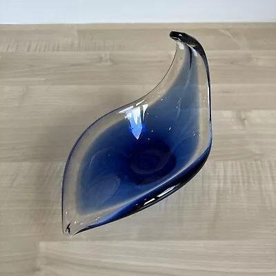 Buy Vintage 1960s Spanish Blue Art Glass Bowl Freeform Mid Century MCM • 10£