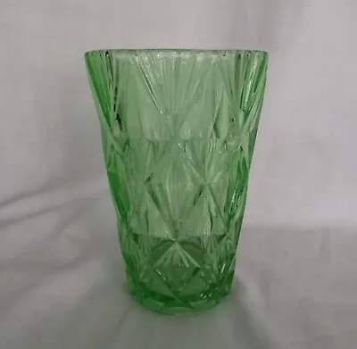 Buy Vintage Mid Century Sklo Union Style French Green Textured Pressed Glass Vase 6  • 29.99£