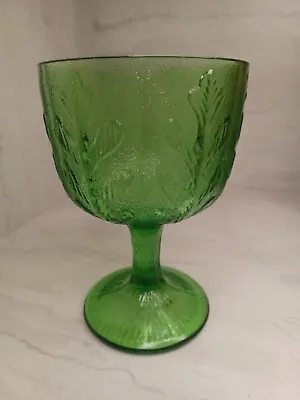 Buy Vintage 1975 Antique FTD Avocado Green Glass Goblet Embossed Oak Leaf Glassware • 14.32£