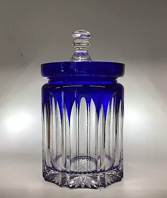 Buy Bohemian Glass Cobalt Cut To Clear Crystal Biscuit Jar/Sweet Jar/ Ice Bucket LGE • 140£