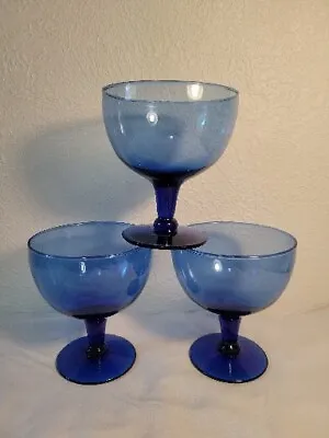 Buy Set Of 3 COBALT BLUE CRYSTAL CHAMPAGNE Sherbet GLASSES 5  Tall EXCELLENT  • 17.03£