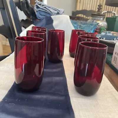 Buy EIGHT Vintage Anchor Hocking ROYAL RUBY RED ROLY-POLY Flat Tumblers Glasses 5” • 23.98£