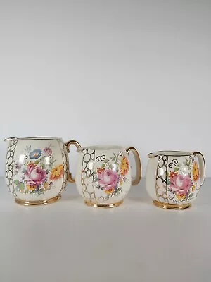 Buy Set Of Three Sadler Pottery Floral Gilded Jugs • 24£