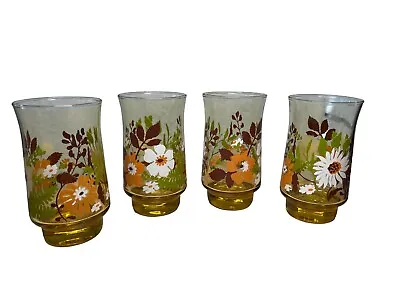 Buy Set Of 4/ Vintage Libbey Amber Juice Glasses Wildflower -70's READ. • 20.62£