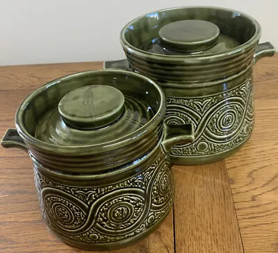 Buy Casserole Dish Vintage Ellgreave Pottery 2x Pot Tureen Lidded MCM Green Saxony • 24.99£