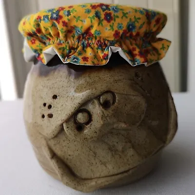 Buy VTG Pretty Ugly Pottery Jar Made In Wales Fab Jam Or Sugar Pot With Fabric Cover • 10£