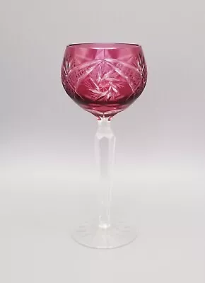 Buy Harlequin Cut To Clear Hock Wine Glass Cranberry Vintage Bohemian • 20.99£