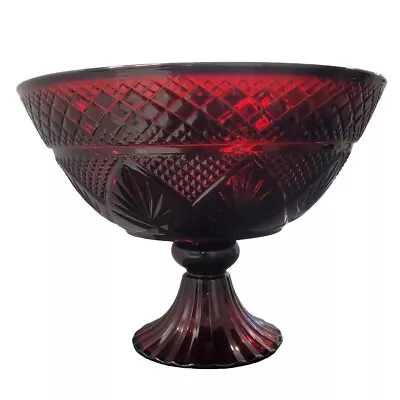 Buy Ruby Red Pressed Glass Footed Compote W/Diamond Pattern Vintage Cristal D'Arques • 46.37£