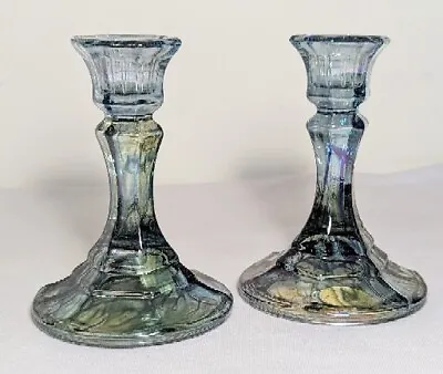 Buy Vintage Rueven Nouveau Art Glass Pair Candlesticks Hand Painted Colored Glass • 18.99£