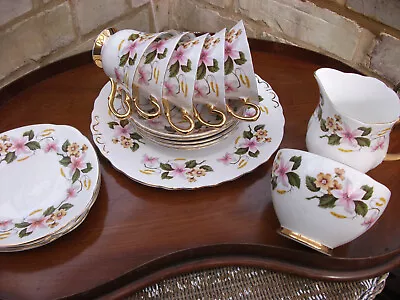 Buy Vintage Bone China Tea Set RoyalTuscan Pink Clematis And Spring Catkins Art Deco • 24£