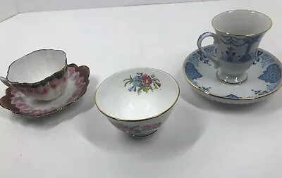 Buy Mismatched Cabinet Cups And Saucers And Tiny Sugar Bowl Avon Delphine • 14.48£