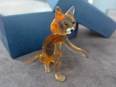 Buy Peach Coloured Clear Glass Animal Ornament - Fox/Cat - Boxed, Unwanted Gift • 1.99£