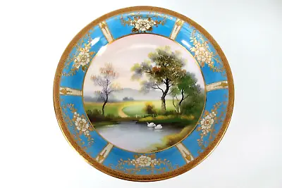 Buy Noritake Cake Stand Painted Swans Blue And Gold Hand Painted Circa 1930  • 35£