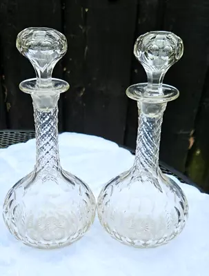 Buy Pair Of Victorian Glass Globe Decanters With Facet Cut Shaft, Stopper, Star Base • 19.99£