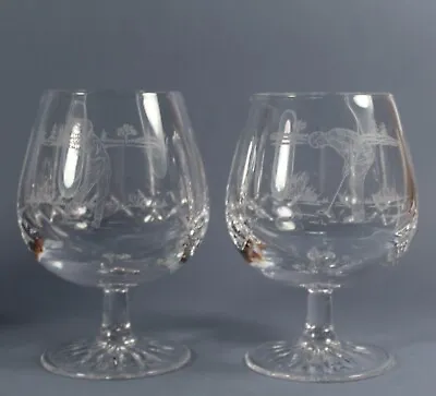 Buy Edinburgh Crystal, GOLF, 2 X Brandy Glasses, Golfer Series, Signed 1st #A • 14.99£