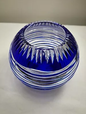 Buy Vintage Crystal Vase Cobalt Blue Cut To Clear Bowl Bohemian Style Glass • 20£