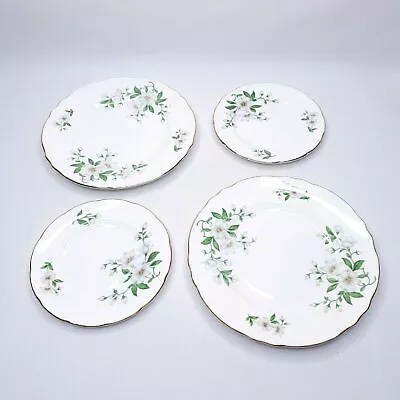 Buy Vintage Crown Staffordshire Fine Bone China 2 Saucers & 2 Plates White Flowers • 18£