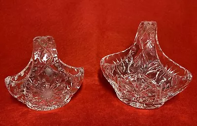 Buy Two Clear Lead Crystal Cut Glass Ornamental Baskets Daisy Leaf Fan Patterns • 10£