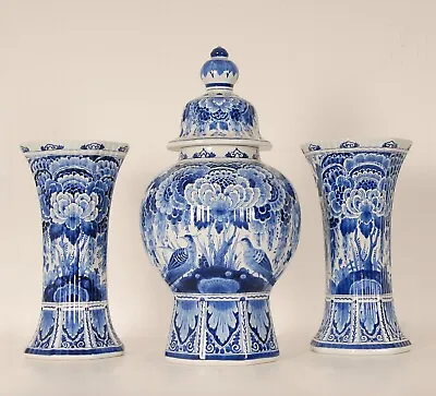 Buy Royal Delft Vase Delftware Baroque Chinoiserie Baluster Vases Blue White Set 3 • 3,121.67£