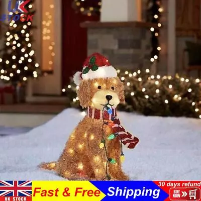 Buy Christmas Light Up Dog Figurine Wearing Xmas Hat LED Outdoor Party Ornaments • 7.89£