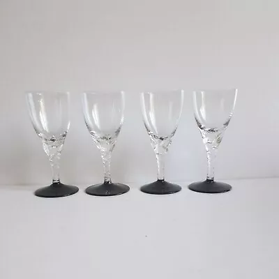 Buy Set 4 Small Liquor Glasses With Black Foot Clear Twist Stem Vintage 60s • 8£