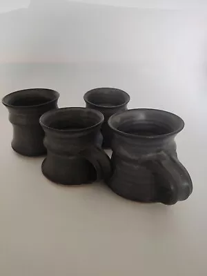 Buy 4 Vintage Pottery Mugs Dark Grey Height 3x3inches Ane Wide Pre-ow Ed • 20£