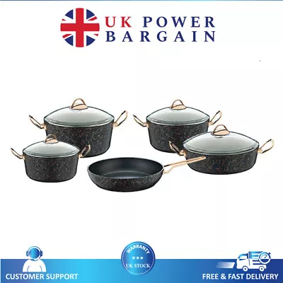 Buy O.M.S 9 Piece Casserole Pan Pot AVANGARDE GRANITE Cookware Set Glass Lids - 3037 • 129.95£