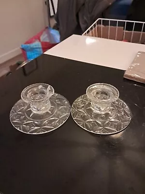 Buy Pair Of Vintage Crystal Glass Clear Candle Holders.               (Db) • 4.99£
