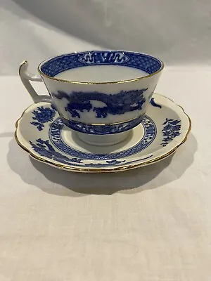 Buy Vintage Cauldon England Tea Cup & Saucer- Blue And White - Blue Dragon • 5£