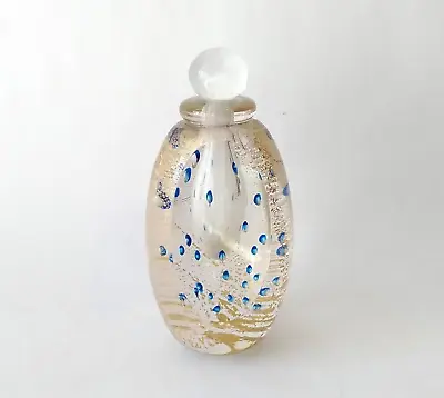 Buy 1997 Richard Gandelman Art Glass Perfume Bottle Blue Control Bubble Gold Flecks • 132.51£