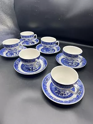 Buy WILLOW  Blue White - Tea Cup & Sauces Woods And Staffordshire • 16£