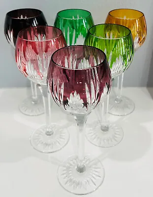 Buy BOHEMIAN MULTI COLOR CASED CUT TO CLEAR CRYSTAL 8  WINE GOBLETS Set Of 6 • 474.73£