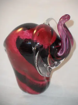 Buy MTARFA Iridescent Glass Elephant Signed Red Black Mauve Clear Signed 13.5cm High • 14.99£