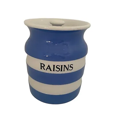 Buy Vintage T G Green Cornishware Blue White Raisins Storage Pot Jar + Lid 14 X 11cm • 29.99£