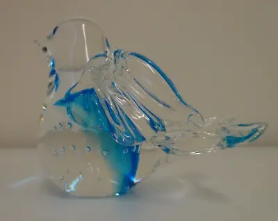 Buy Art Glass Bird Ornament Figure Clear Blue Bubbles VGC 7cm High #14 • 8£