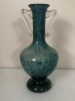 Buy  Hand Poland  Teal And Ochre Bubble Handblown Art Glass Vase With Handles • 130.62£